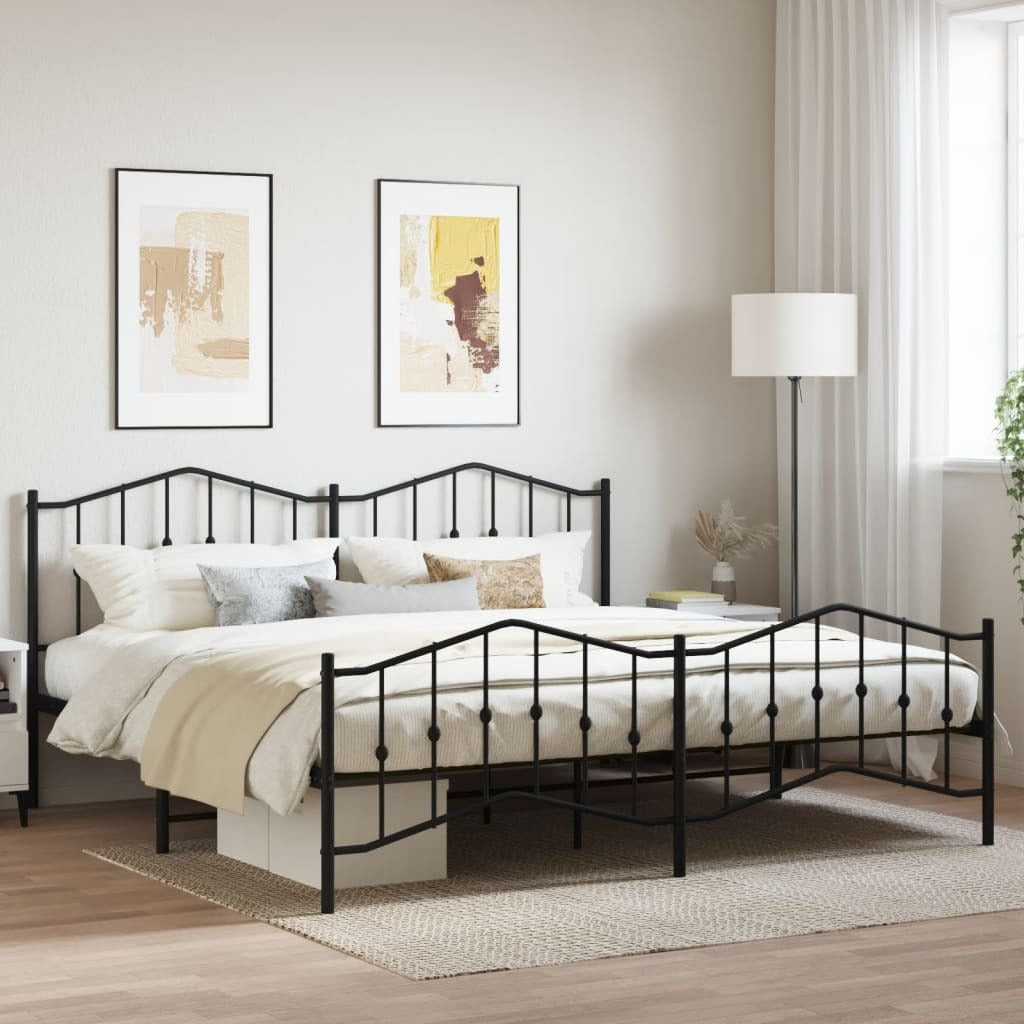 Metal Bed Frame without Mattress with Footboard?Black 193x203cm