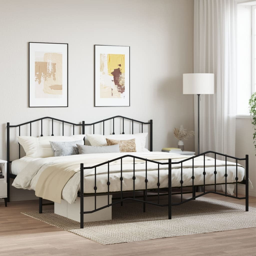 Metal Bed Frame without Mattress with Footboard Black 200x200cm