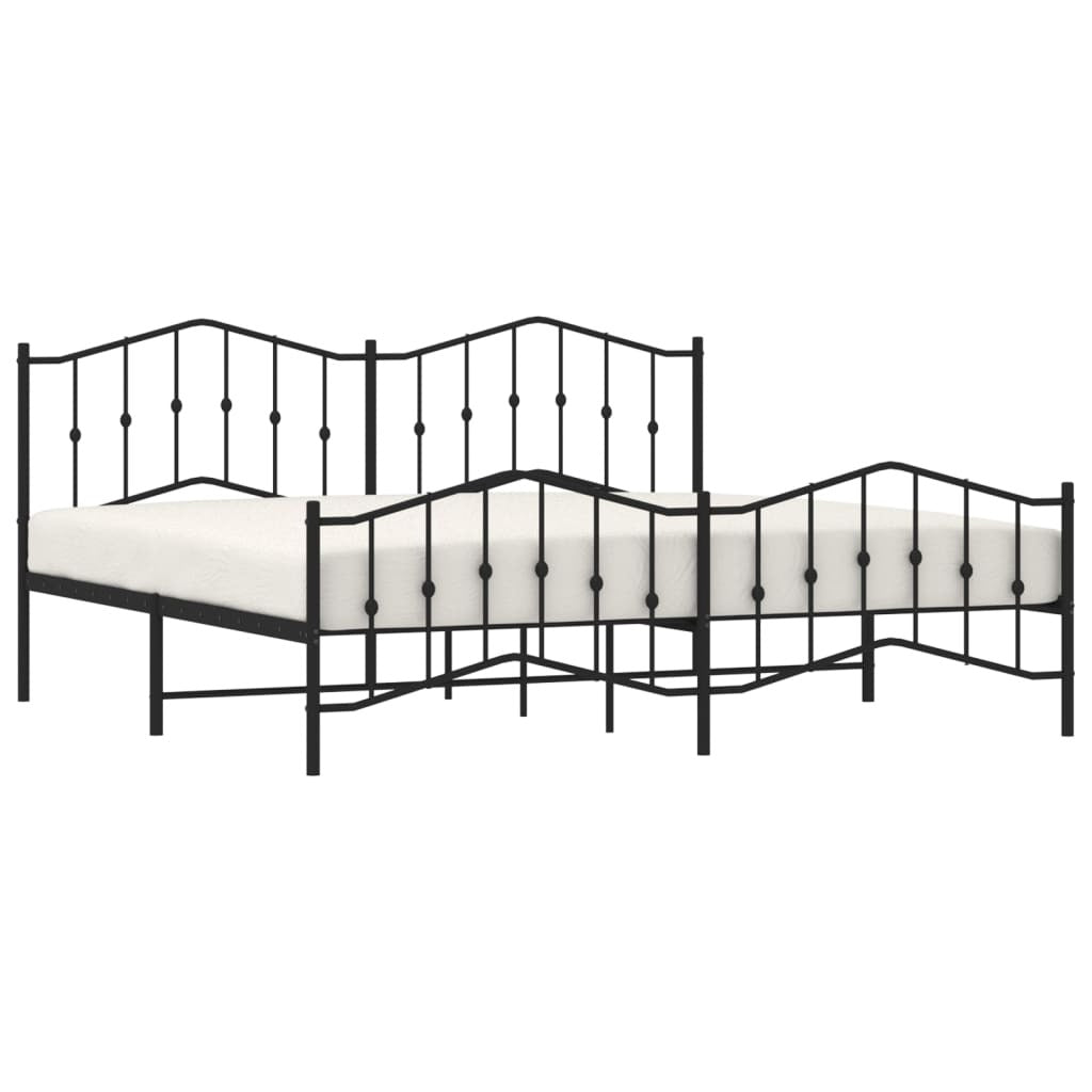 Metal Bed Frame without Mattress with Footboard Black 200x200cm