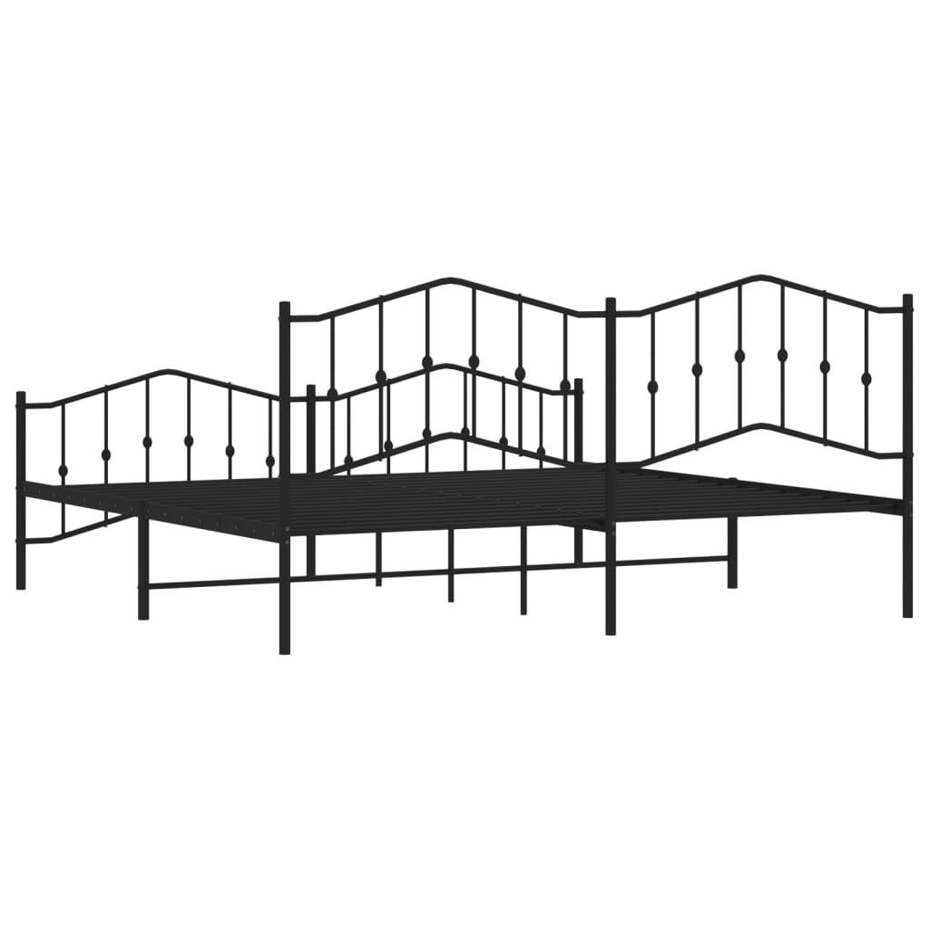Metal Bed Frame without Mattress with Footboard Black 200x200cm
