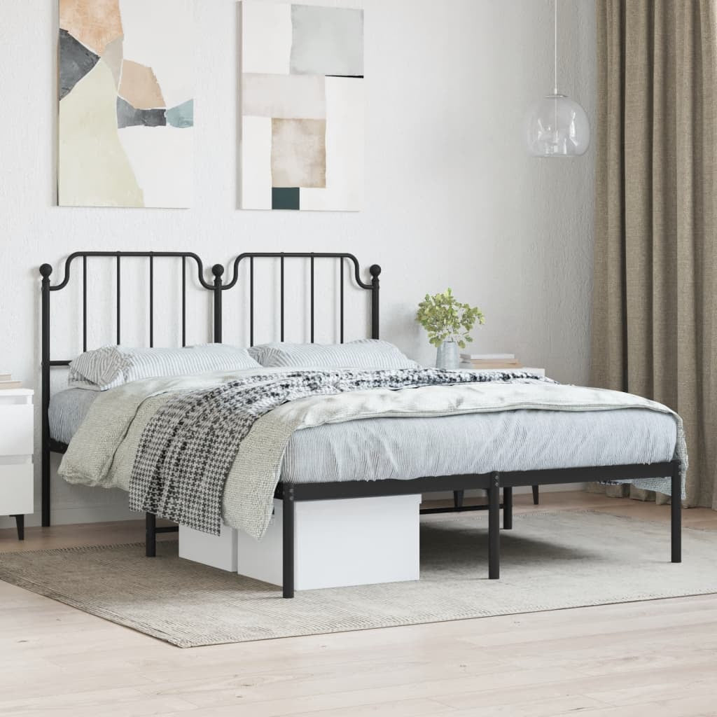 Metal Bed Frame without Mattress with Headboard Black 140x200cm