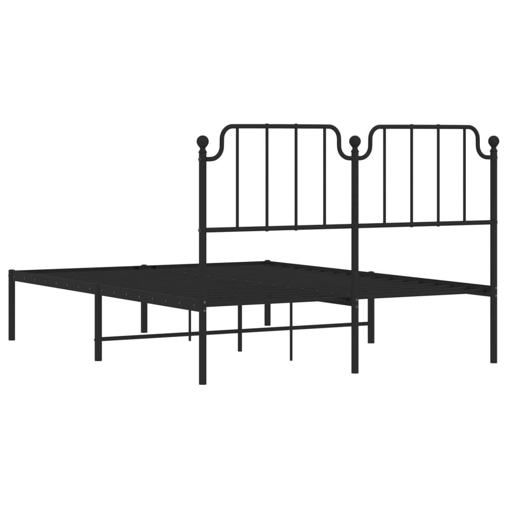 Metal Bed Frame without Mattress with Headboard Black 140x200cm