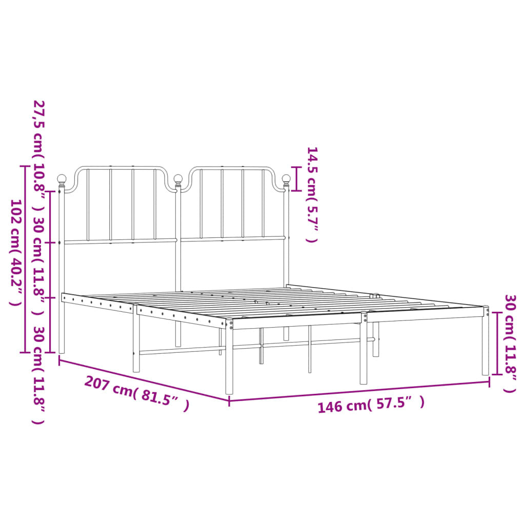 Metal Bed Frame without Mattress with Headboard Black 140x200cm