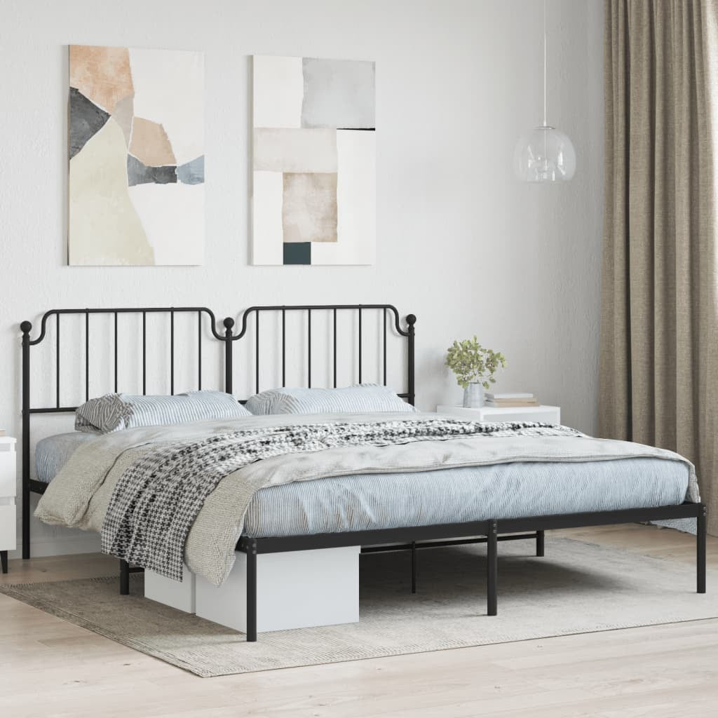 Metal Bed Frame without Mattress with Headboard Black 183x213cm