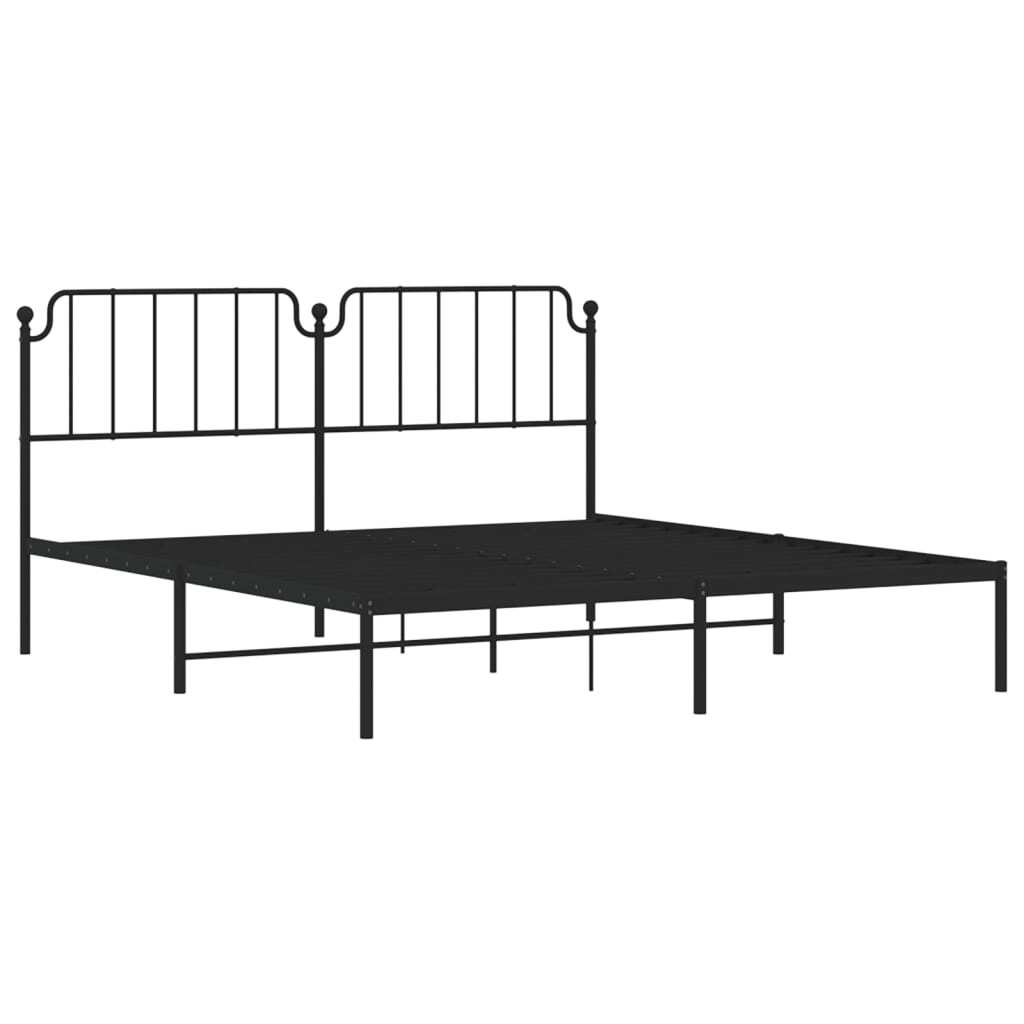 Metal Bed Frame without Mattress with Headboard Black 183x213cm