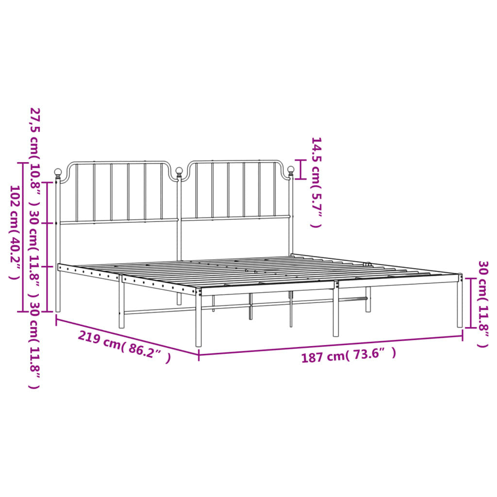 Metal Bed Frame without Mattress with Headboard Black 183x213cm