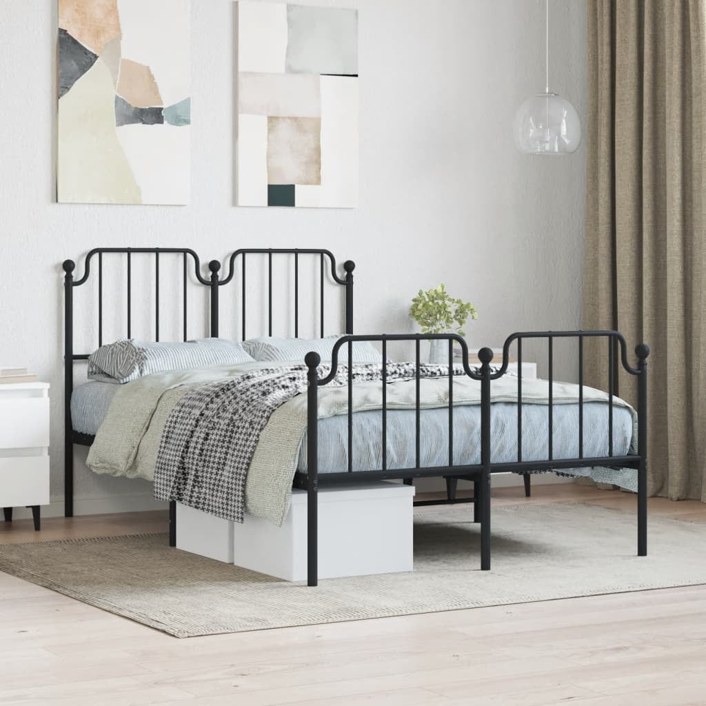 Metal Bed Frame without Mattress with Footboard?Black 120x200cm