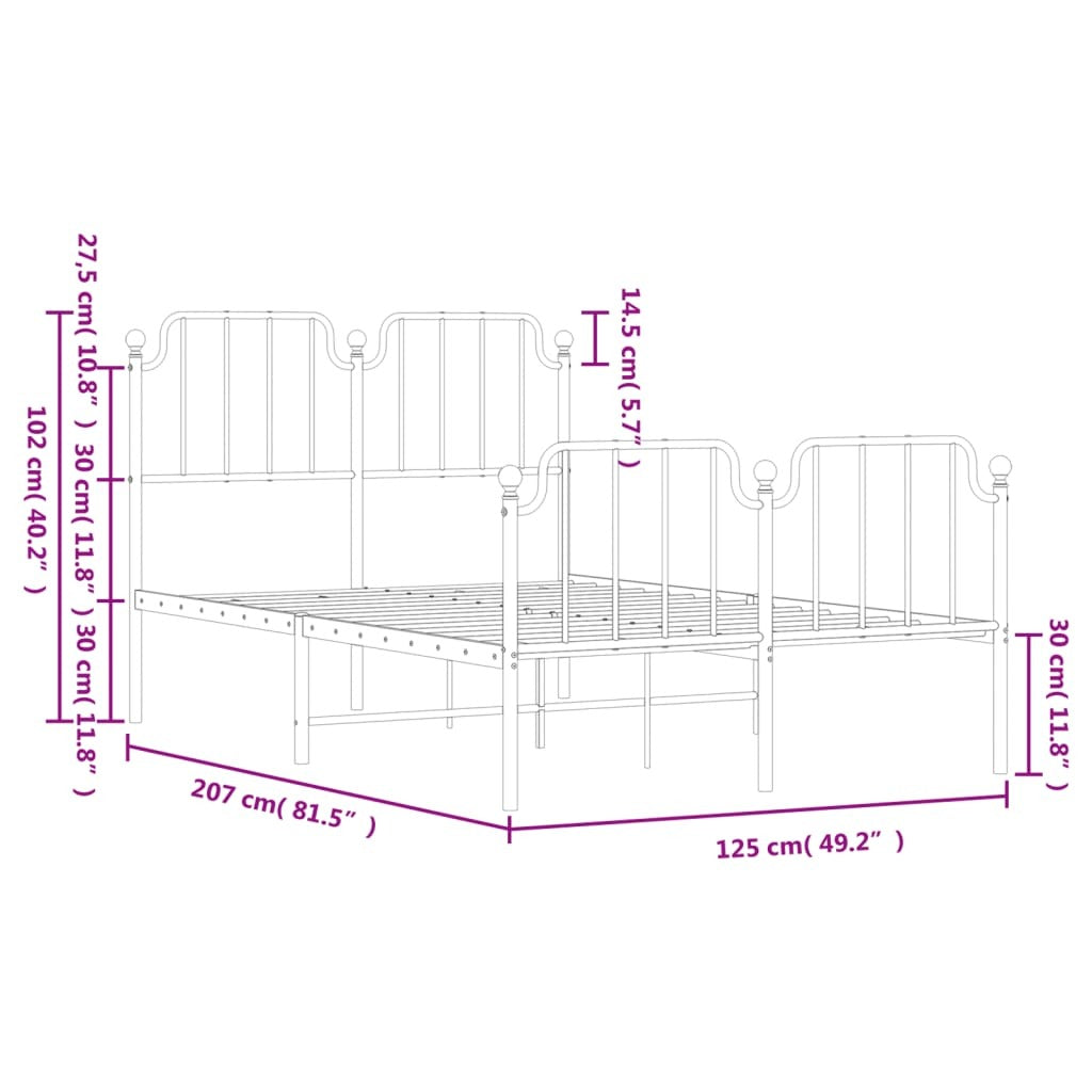 Metal Bed Frame without Mattress with Footboard?Black 120x200cm