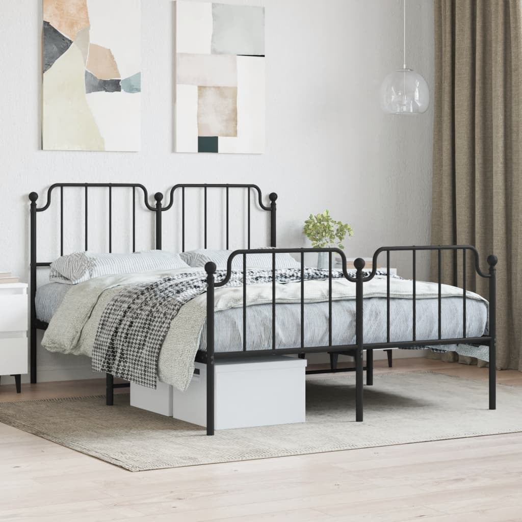 Metal Bed Frame without Mattress with Footboard?Black 140x200cm