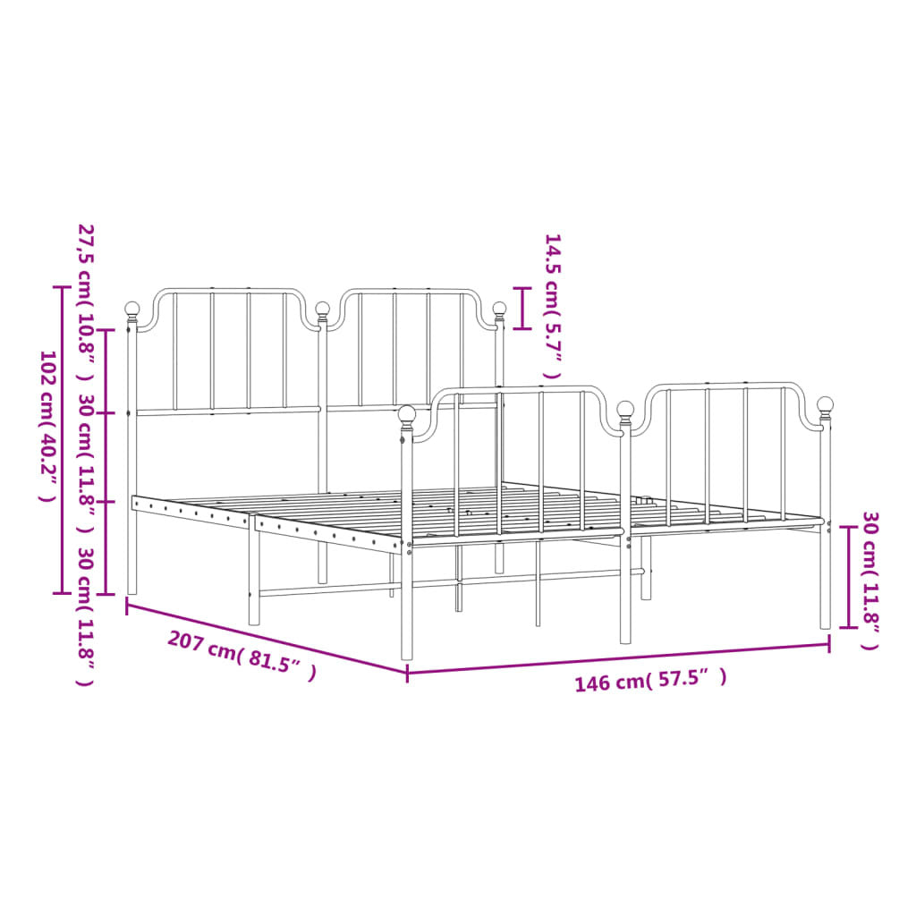 Metal Bed Frame without Mattress with Footboard?Black 140x200cm