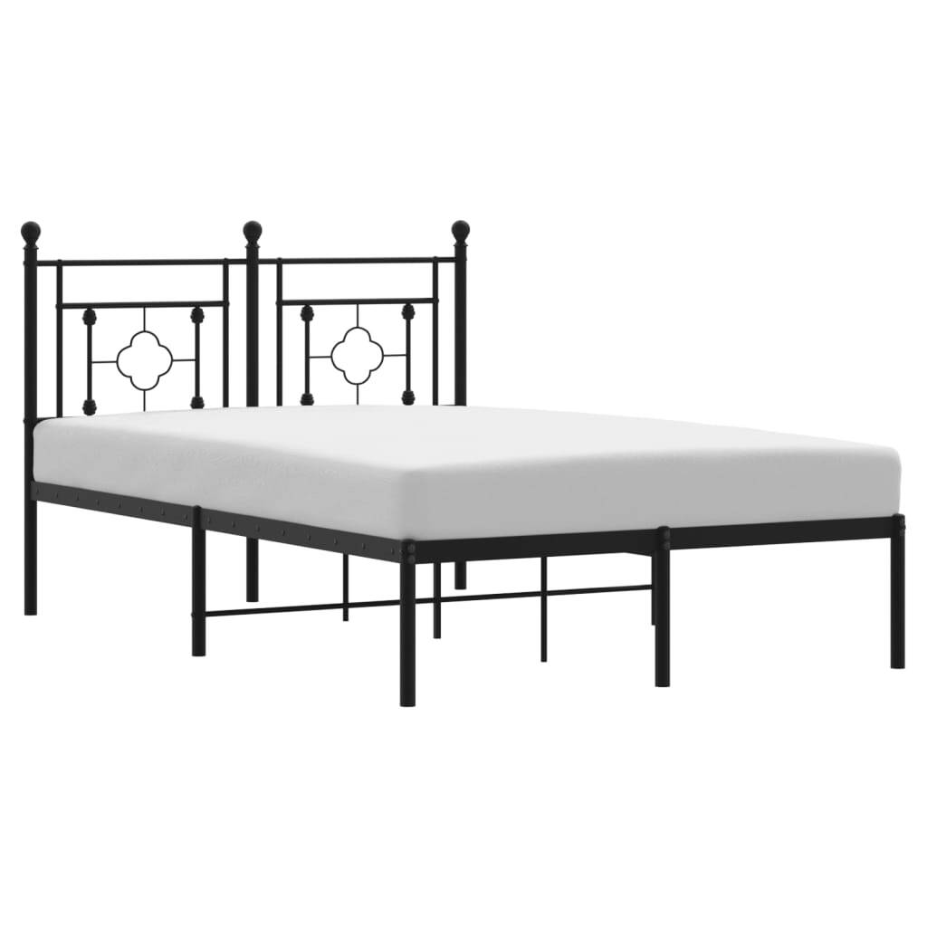 Metal Bed Frame without Mattress with Headboard Black 120x190cm