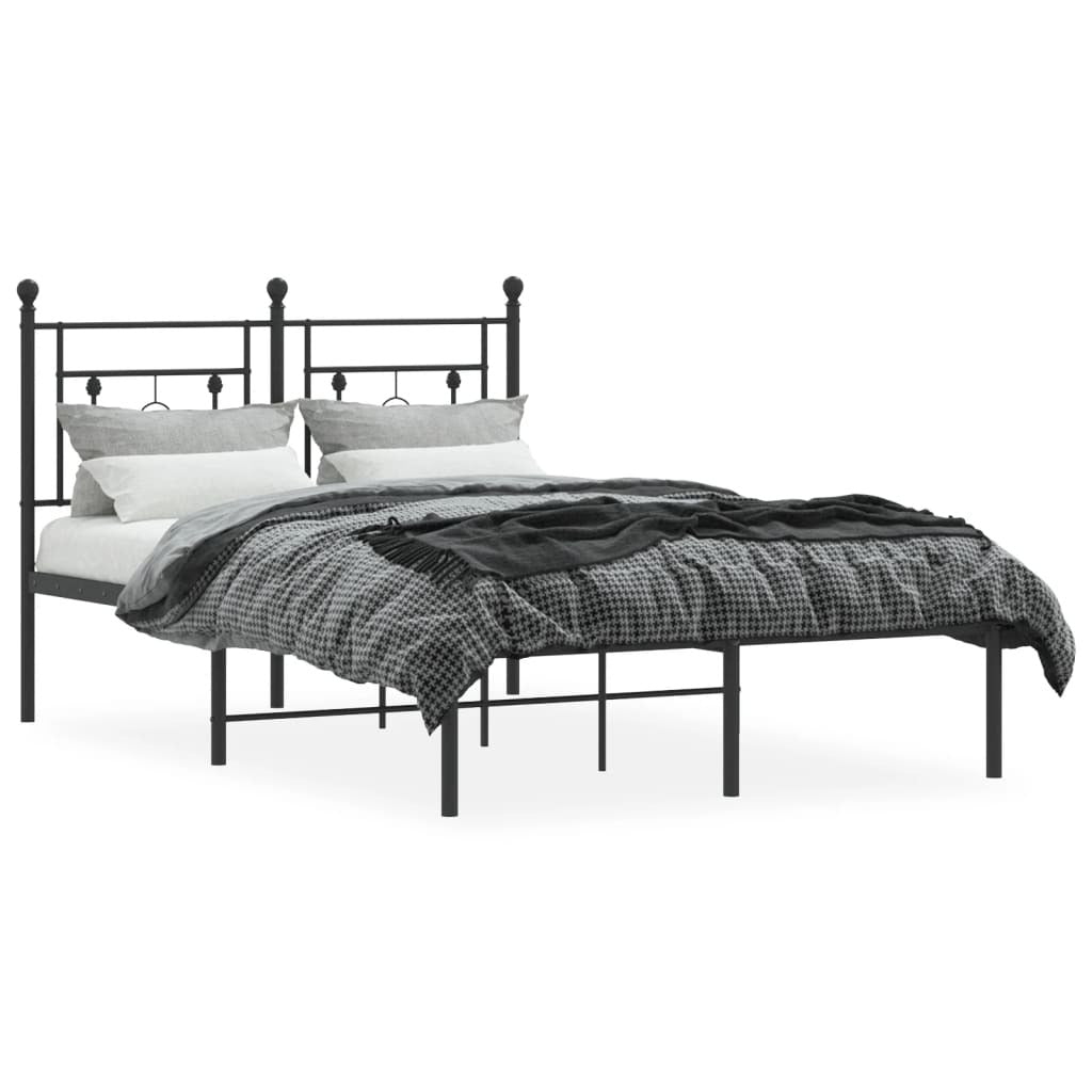 Metal Bed Frame without Mattress with Headboard Black 120x190cm