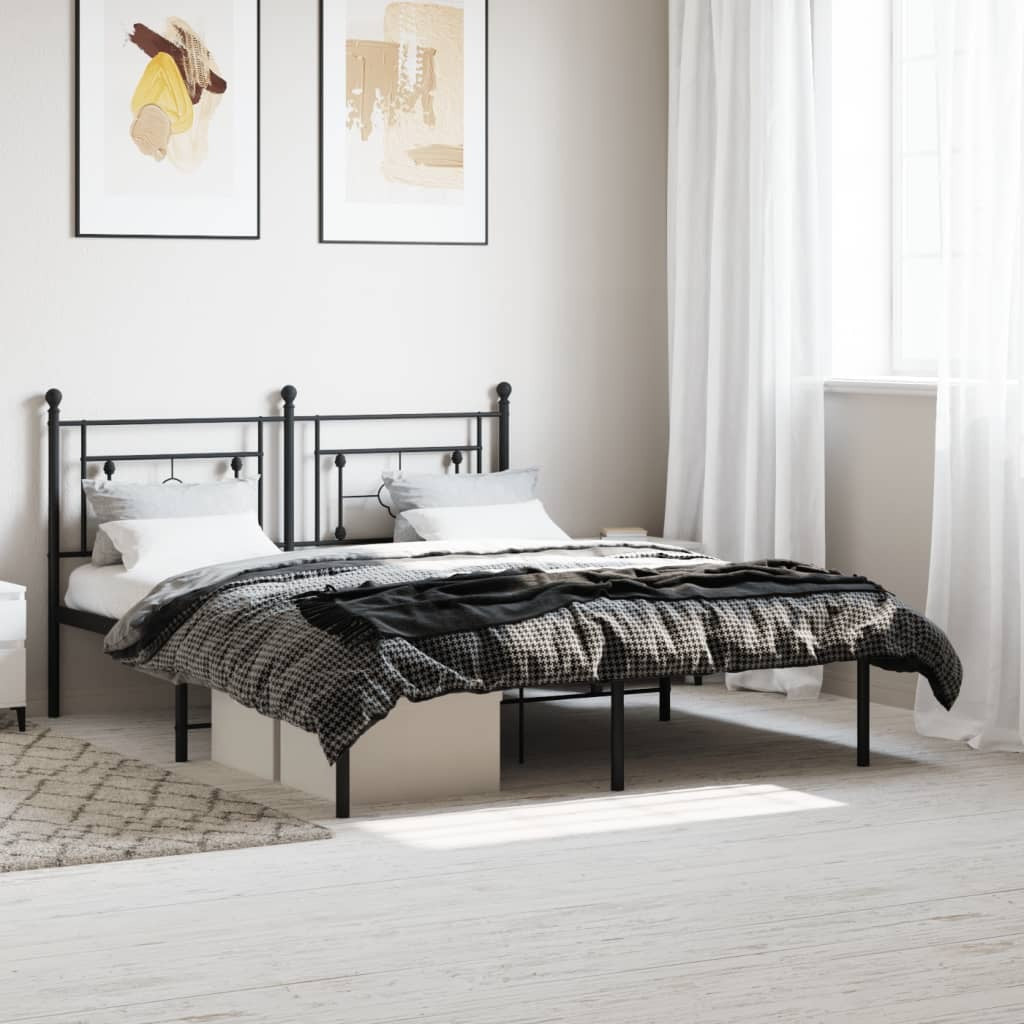 Metal Bed Frame without Mattress with Headboard Black 150x200cm