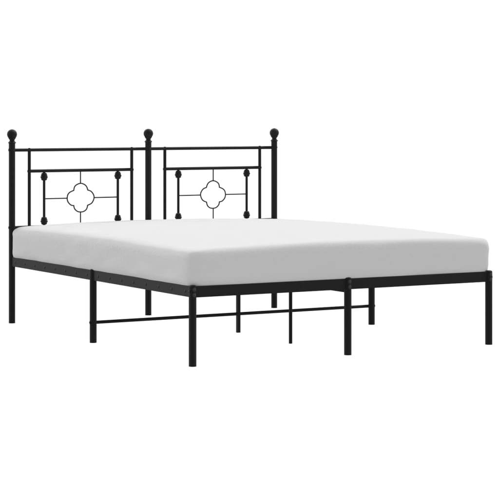 Metal Bed Frame without Mattress with Headboard Black 150x200cm