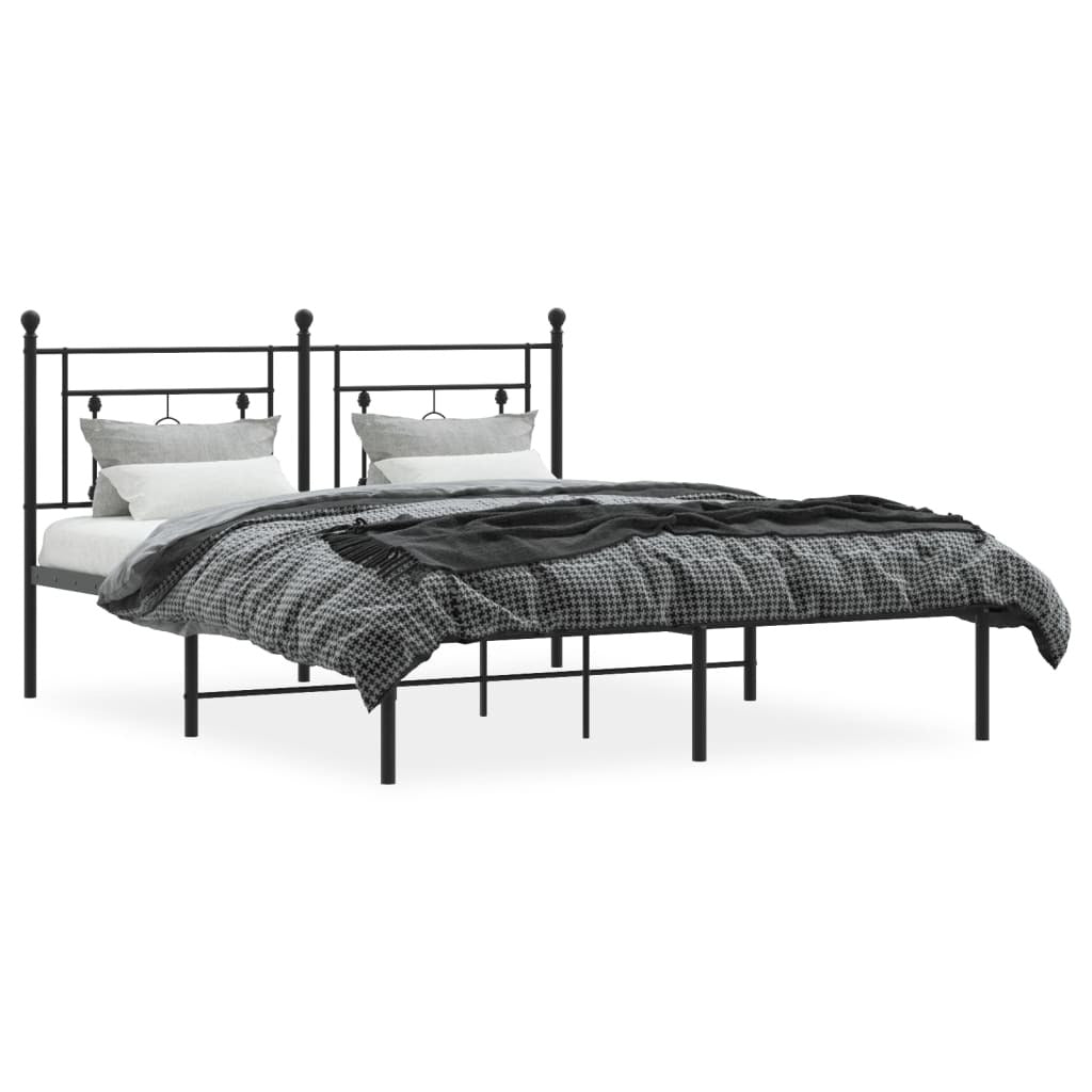 Metal Bed Frame without Mattress with Headboard Black 150x200cm