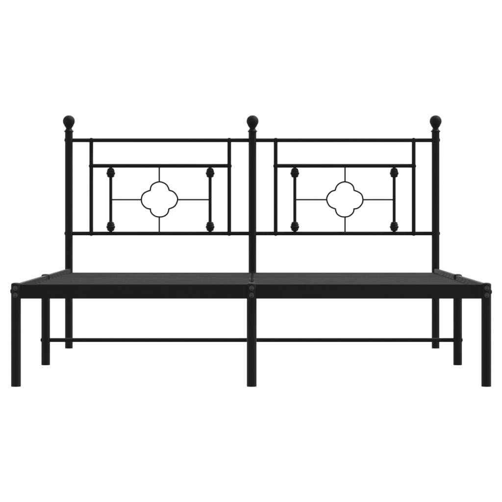 Metal Bed Frame without Mattress with Headboard Black 150x200cm