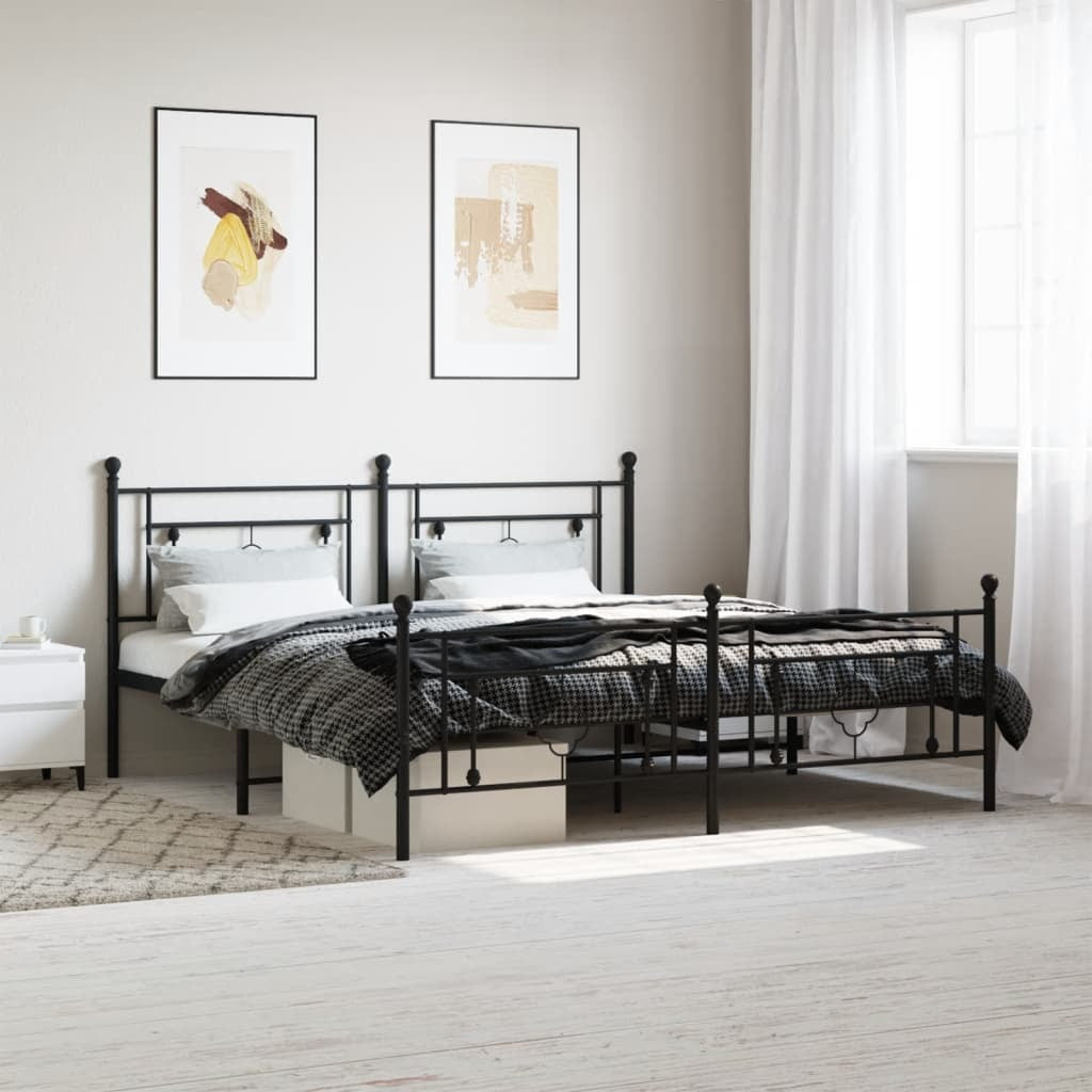 Metal Bed Frame without Mattress with Footboard Black 183x213cm