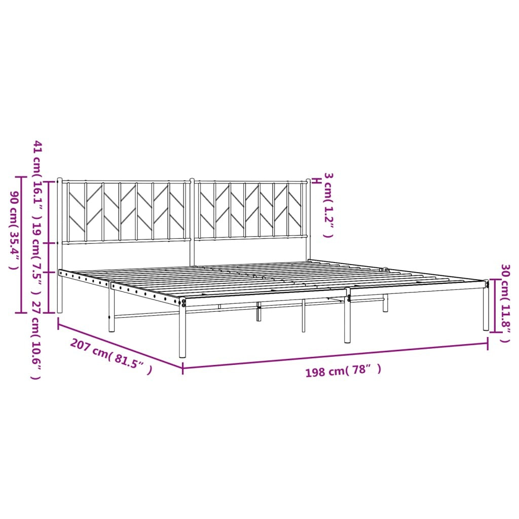 Metal Bed Frame without Mattress with Headboard Black 193x203cm