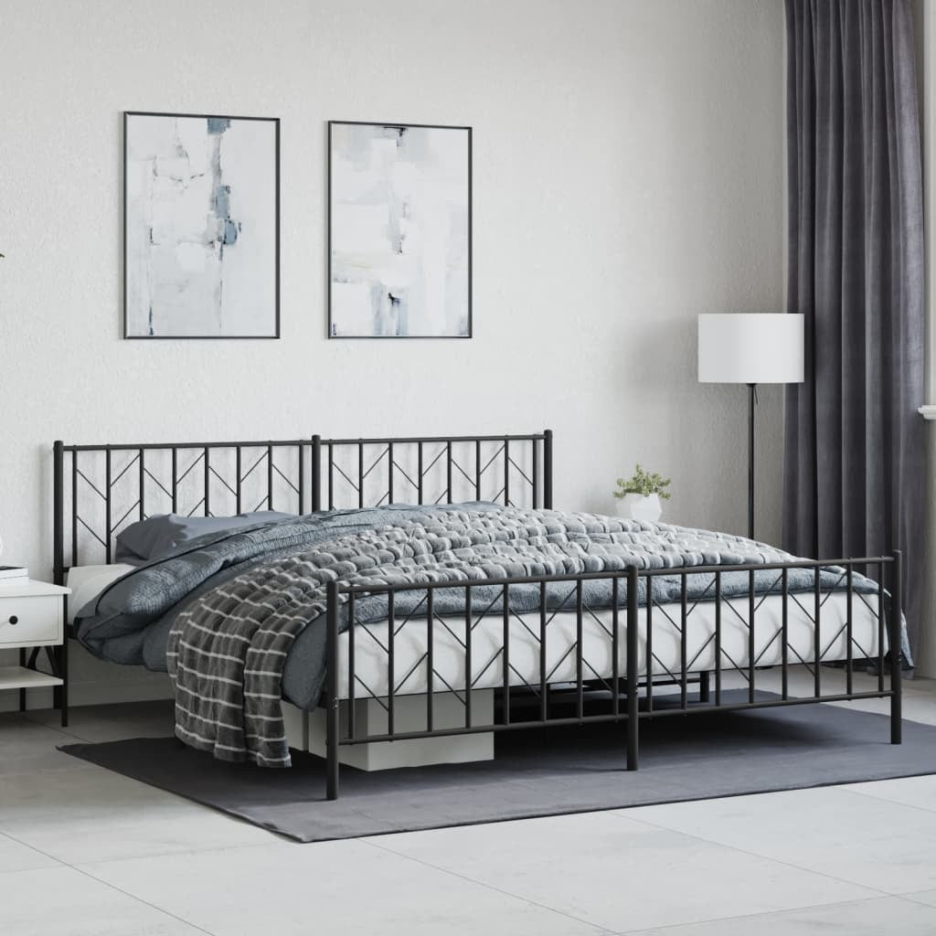 Metal Bed Frame without Mattress with Footboard Black 193x203cm