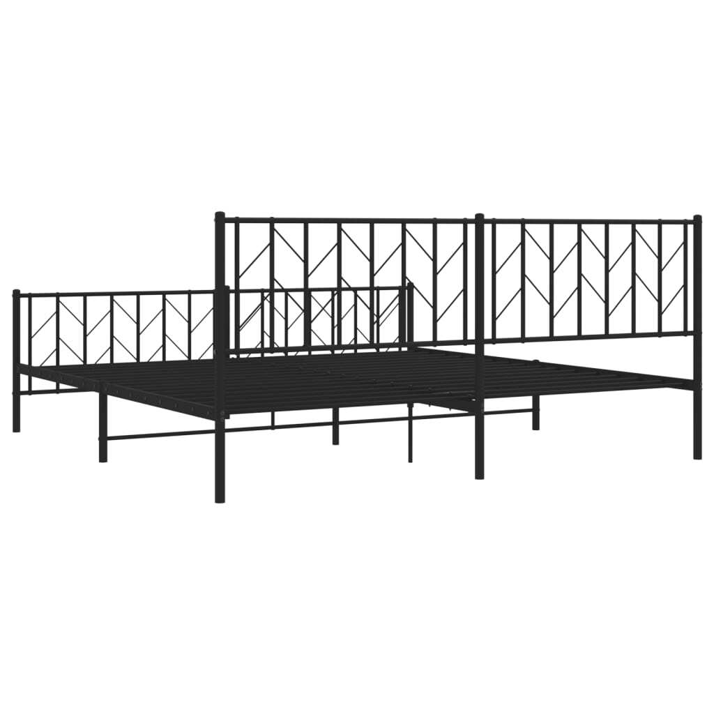 Metal Bed Frame without Mattress with Footboard Black 193x203cm