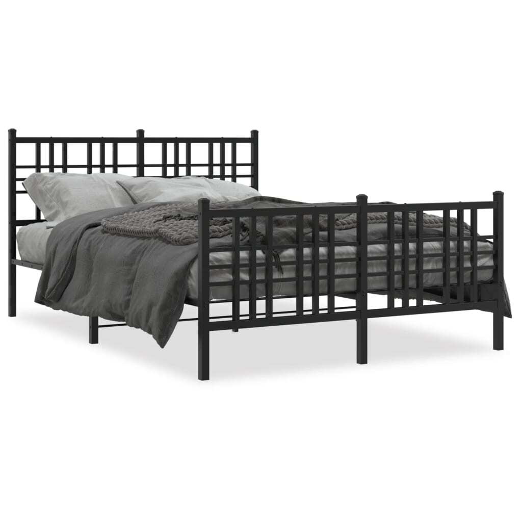 Metal Bed Frame without Mattress with Footboard Black 120x190cm