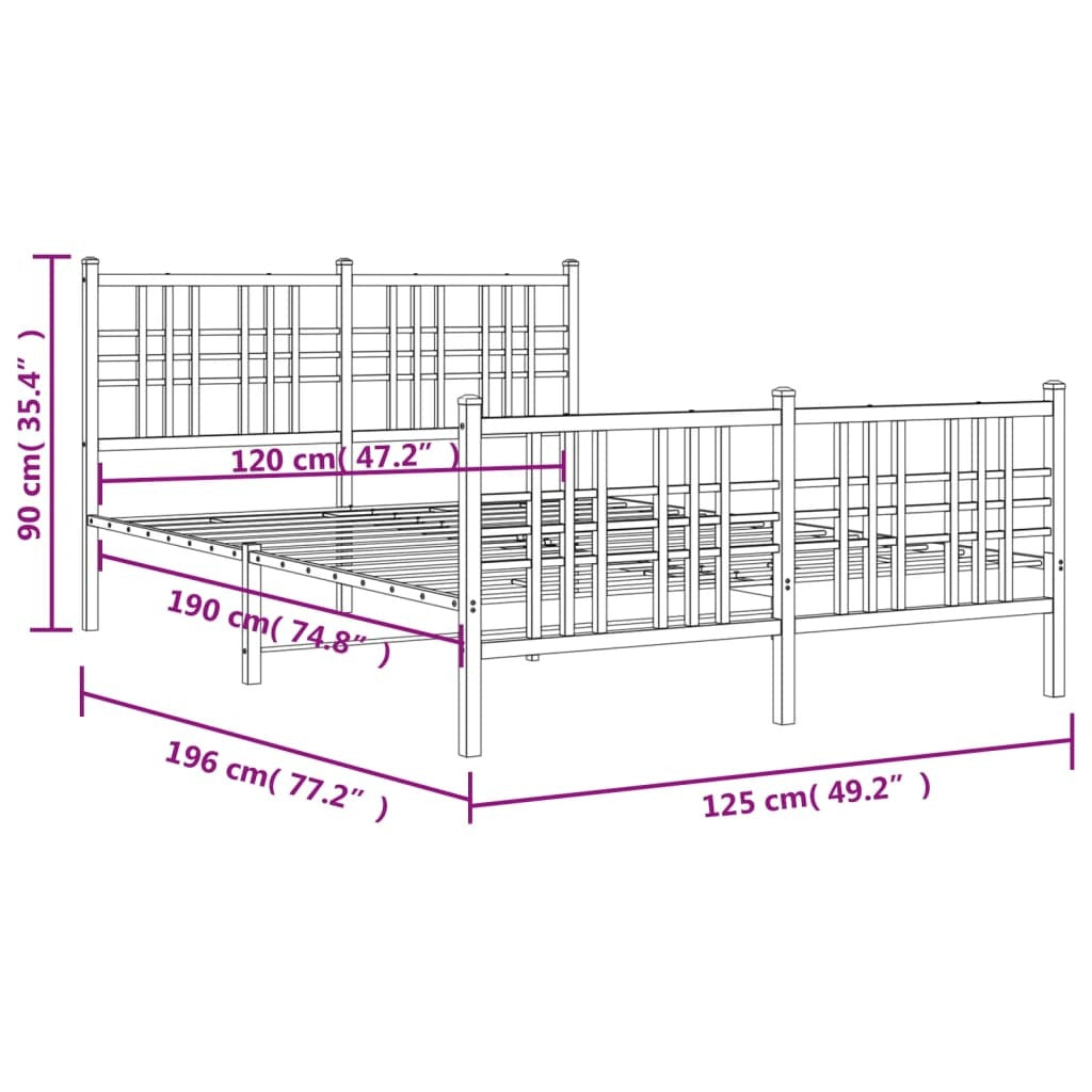 Metal Bed Frame without Mattress with Footboard Black 120x190cm