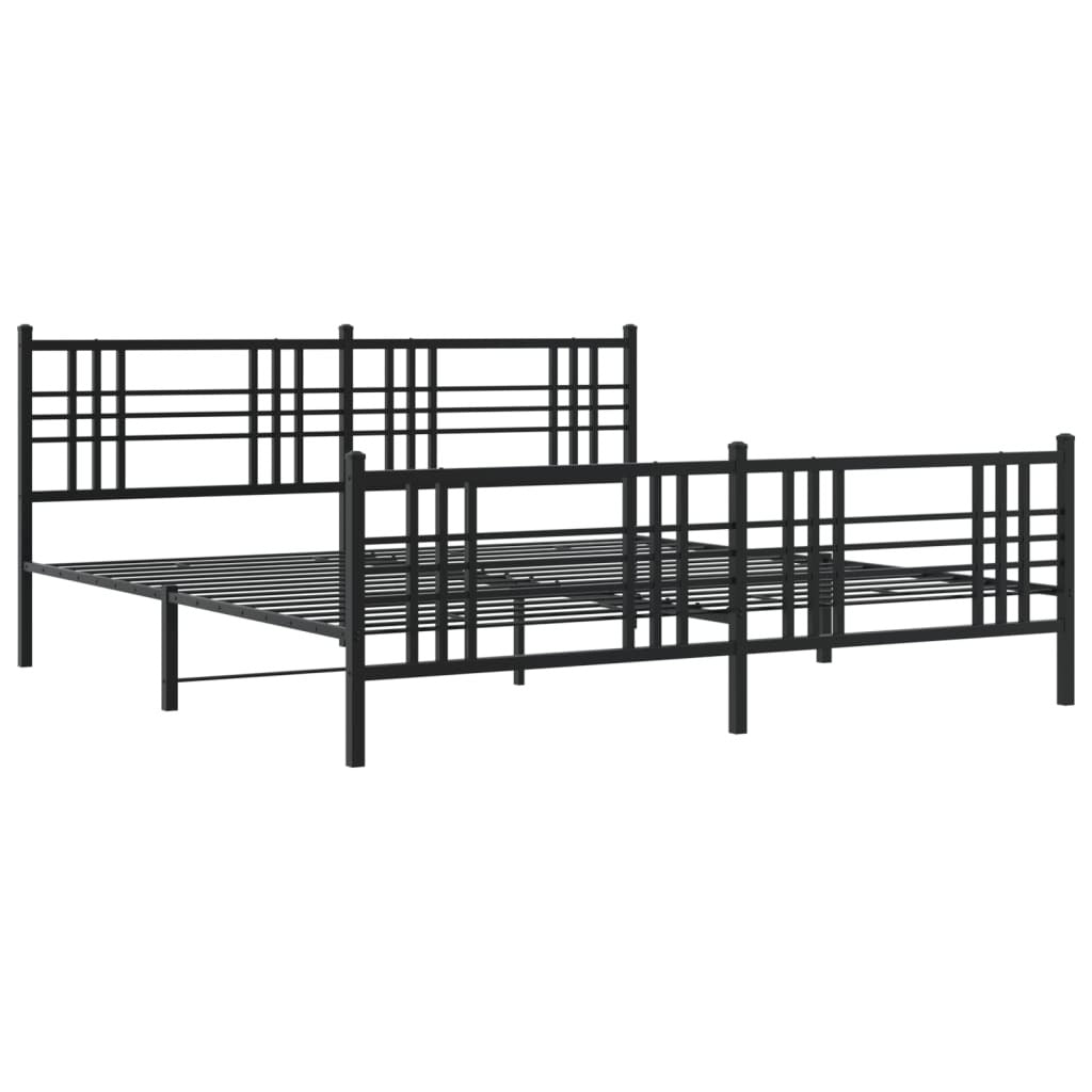 Metal Bed Frame without Mattress with Footboard Black 183x213cm