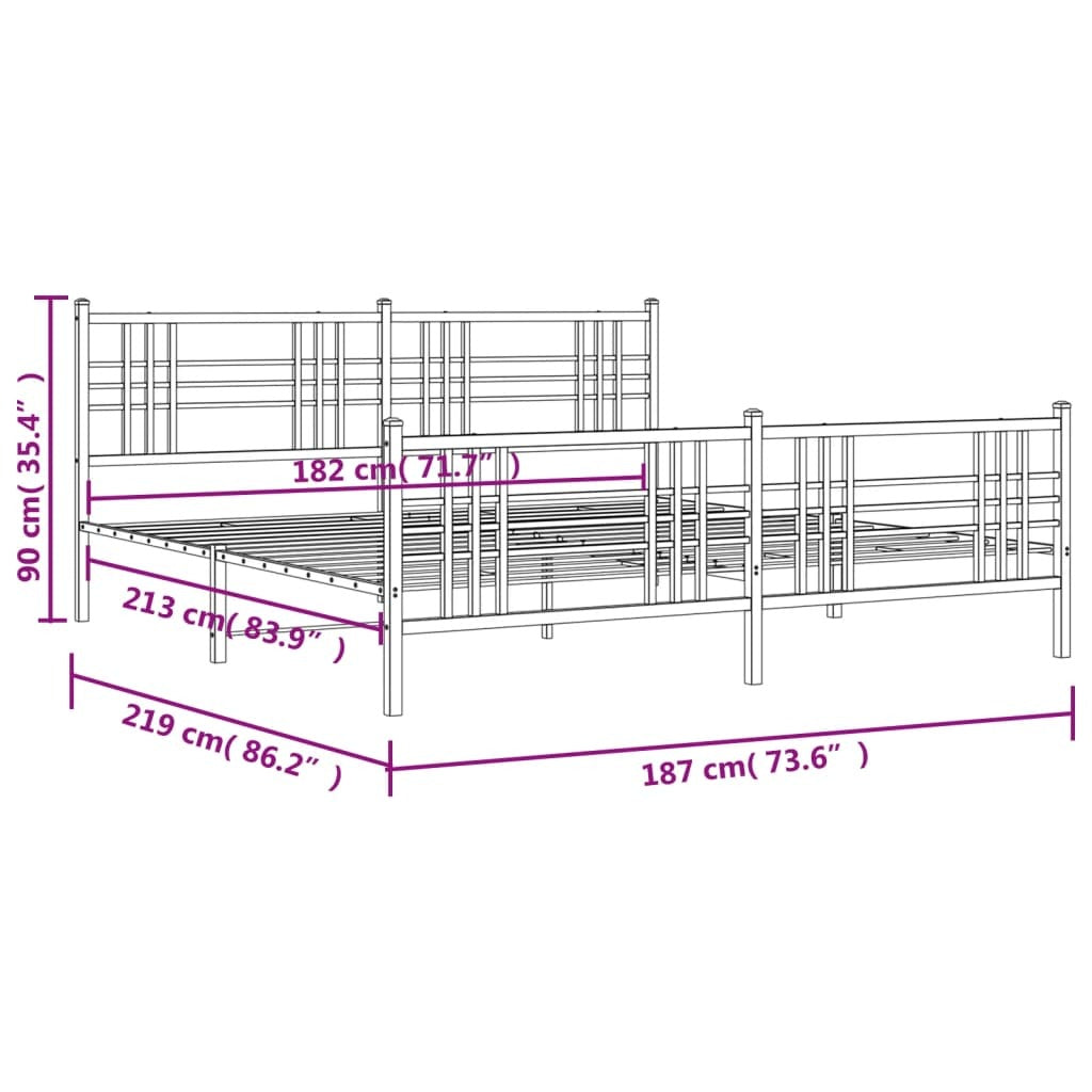 Metal Bed Frame without Mattress with Footboard Black 183x213cm