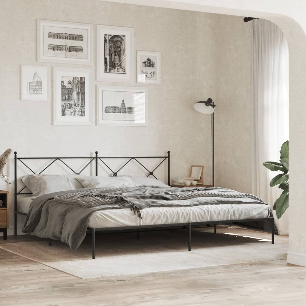 Metal Bed Frame without Mattress with Headboard Black 200x200cm