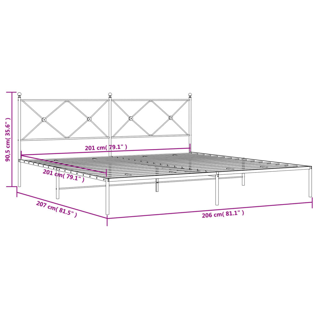 Metal Bed Frame without Mattress with Headboard Black 200x200cm