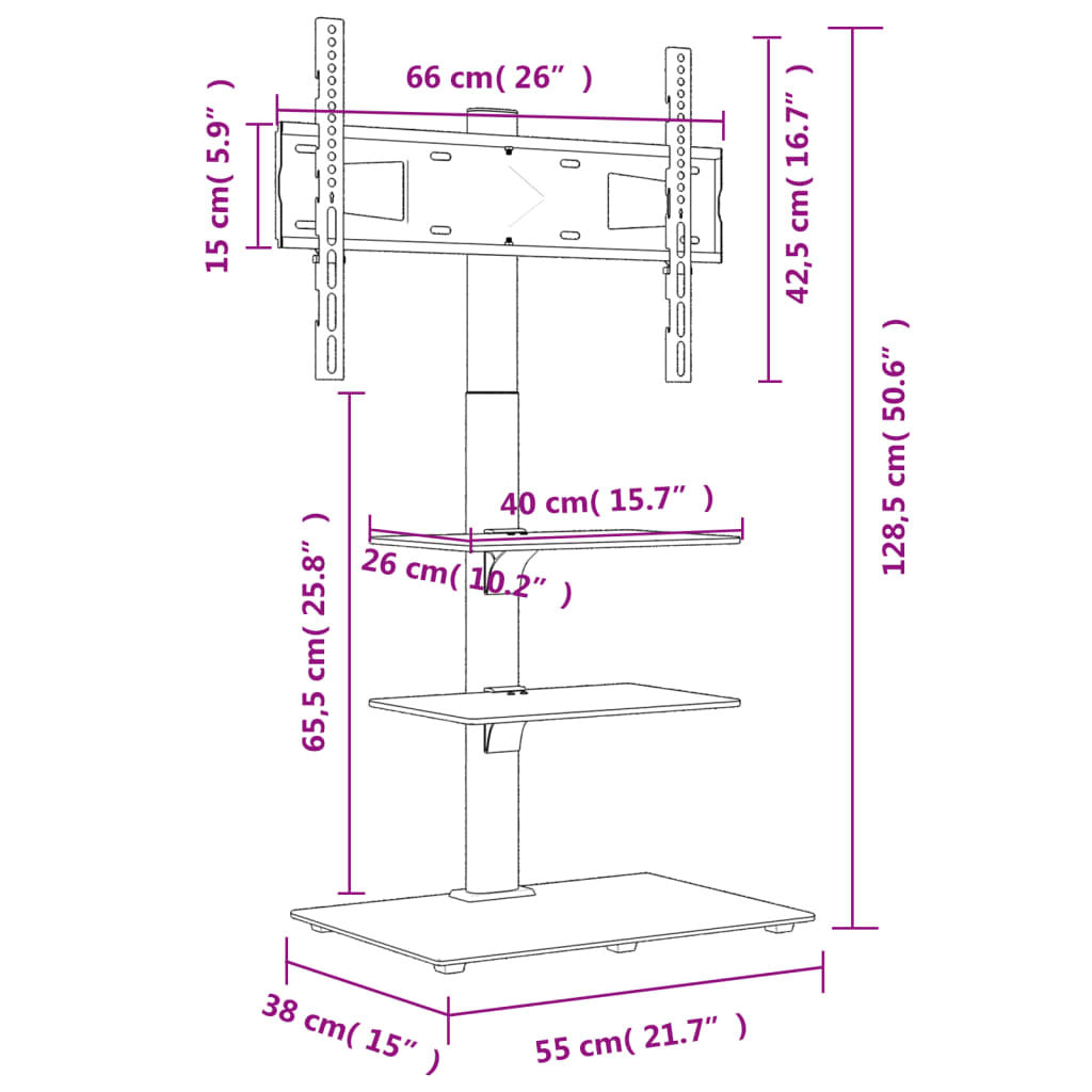 Corner TV Stand 3-Tiers for 32-65 Inch Black