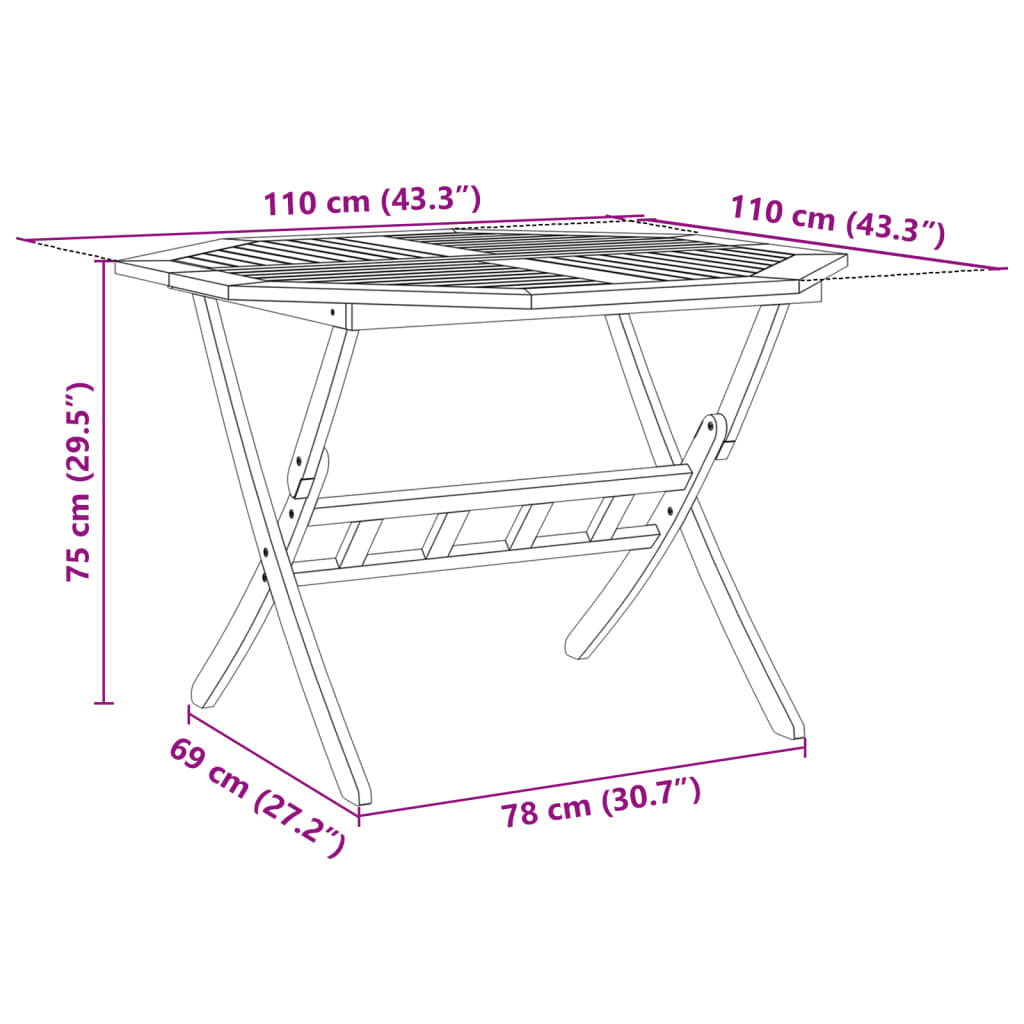 Folding Garden Table 110x75 cm Solid Wood Acacia