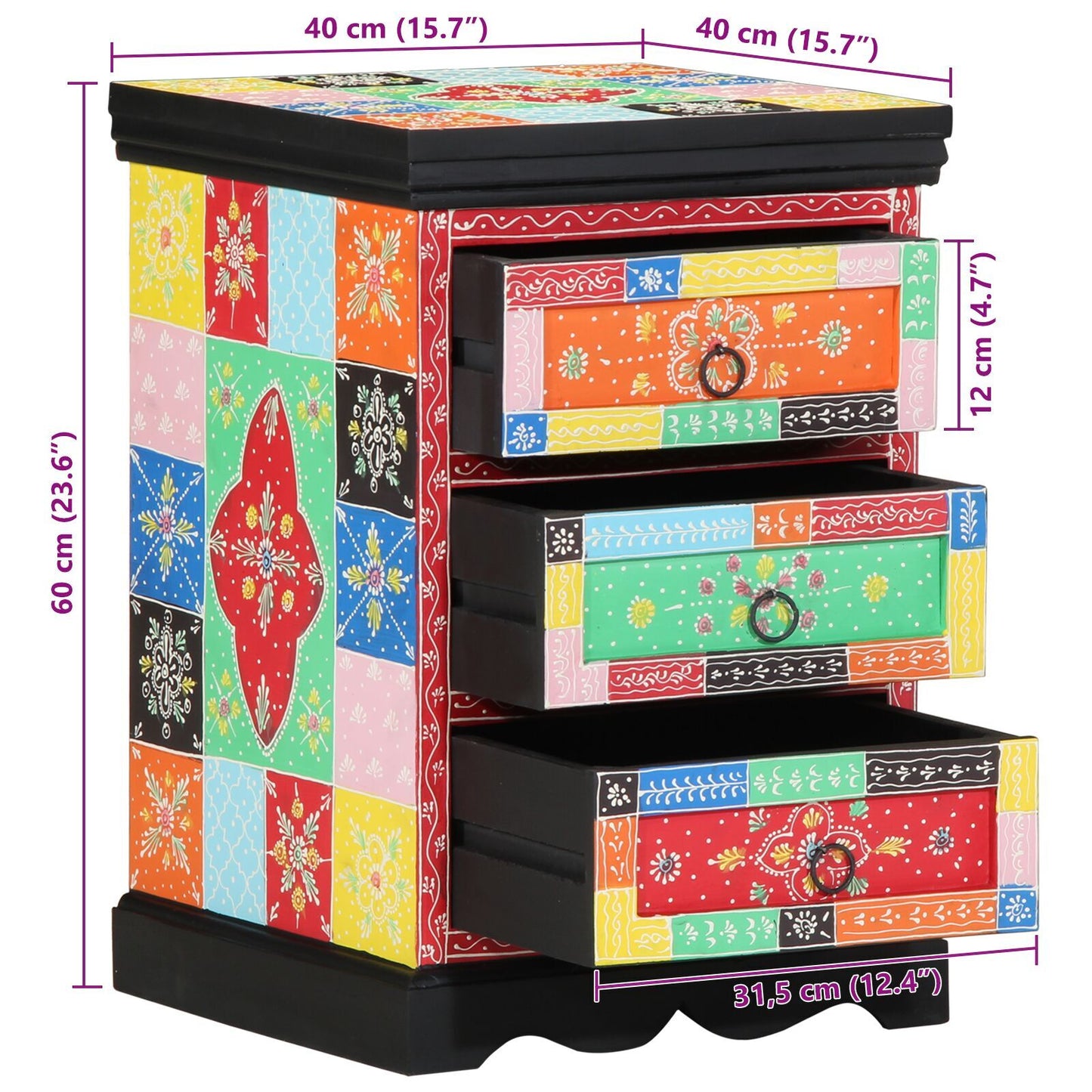 Drawer Cabinet Multicolour 40 x 40 x 60 cm Solid Mango wood