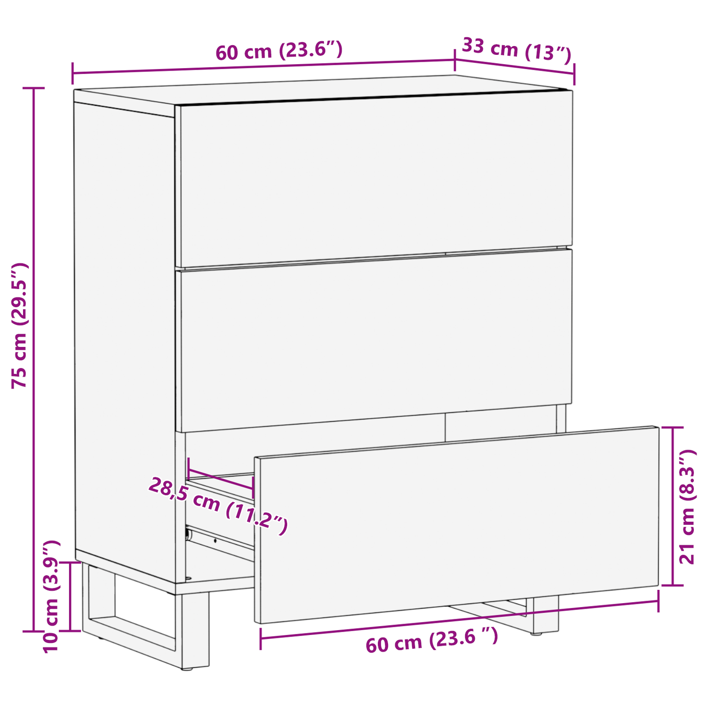 Sideboard with Drawer Brown 60 x 33.5 x 75 cm Solid Mango wood