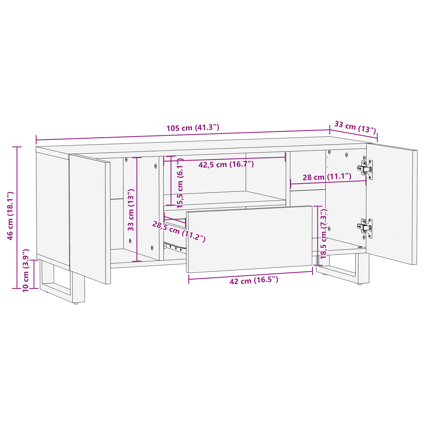 TV Cabinet with Drawer Brown 105 x 33 x 46 cm Solid mango wood