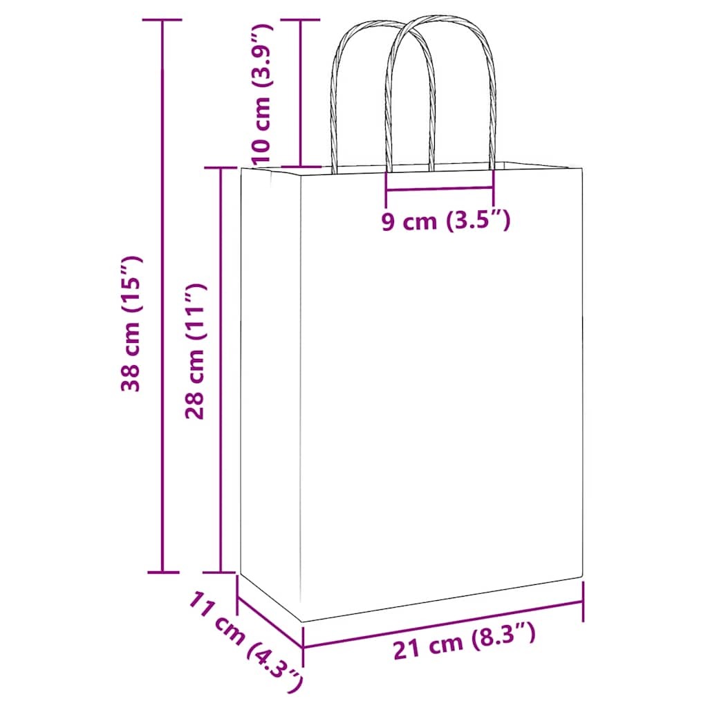 Paper Bags 50 pcs with Handles Brown 21x11x28 cm