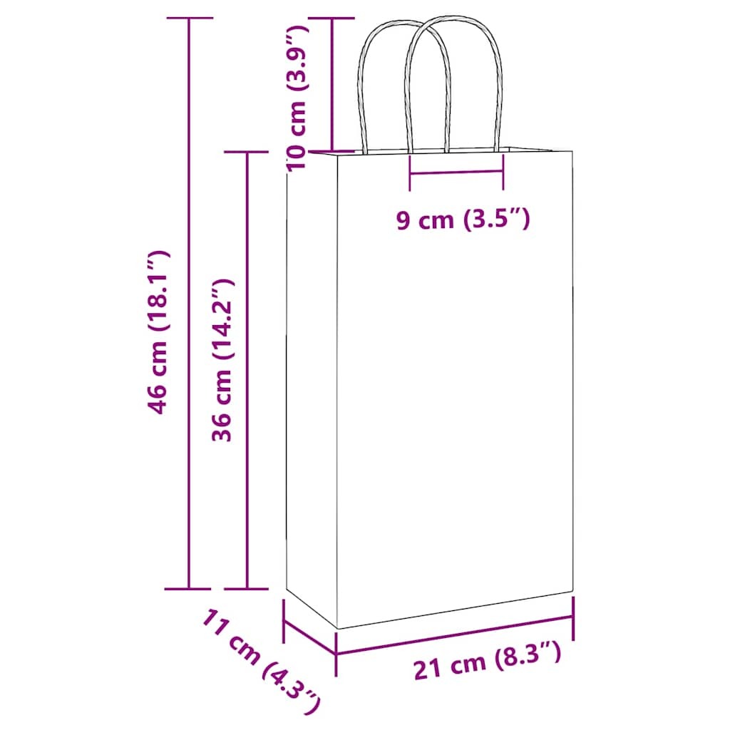 Paper Bags 50 pcs with Handles Brown 21x11x36 cm