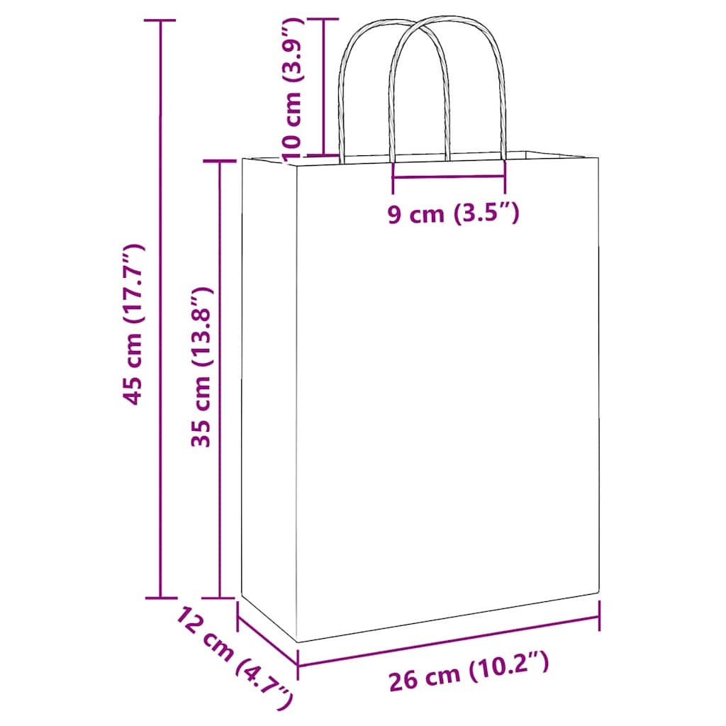 Paper Bags 50 pcs with Handles White 26x12x35 cm