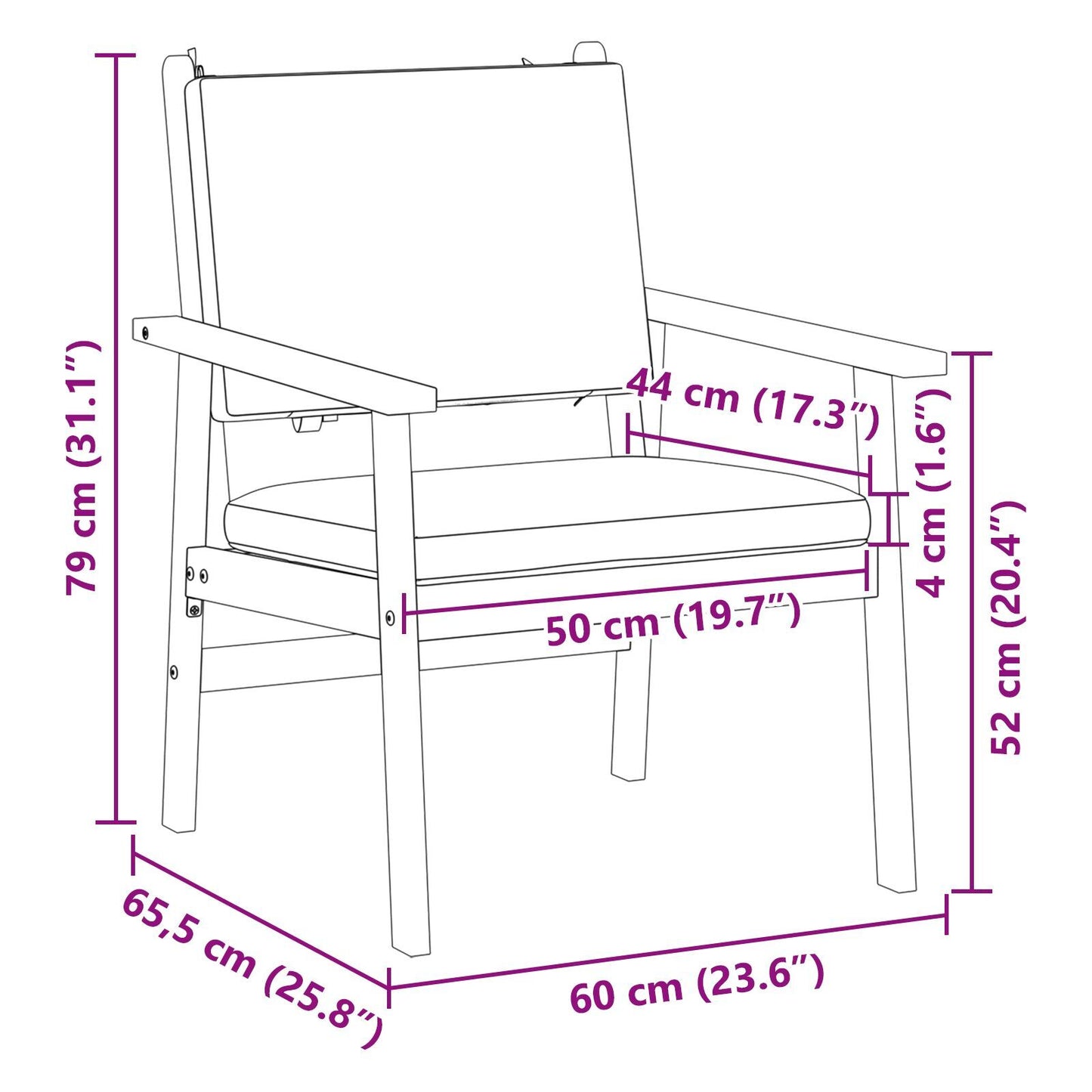 Garden Chair with Cushion 2 pcs Brown Solid Acacia wood