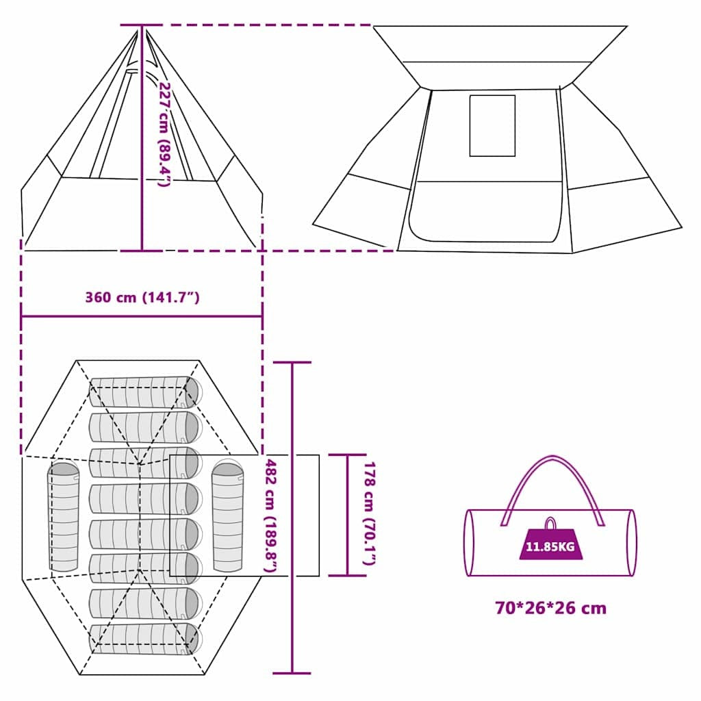 Camping Tent with Roof Green 482 x 360 x 227 cm Taffeta