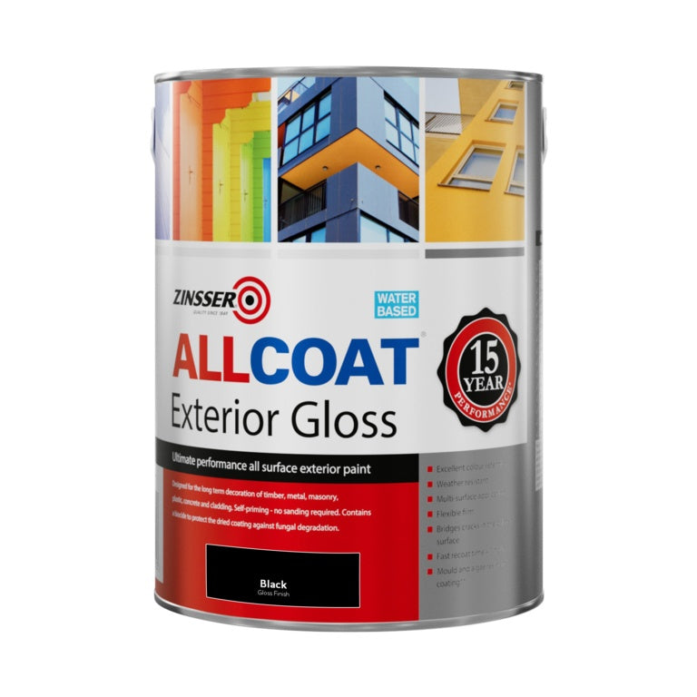 Zinsser Allcoat Exterior Water Based Gloss Black 1L
