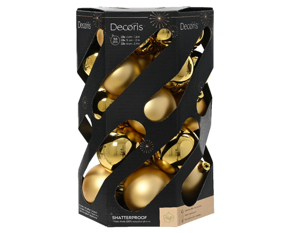 Baubles Polystyrene Light Gold Pack 30 Assorted Sizes