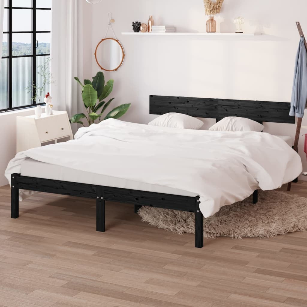 Bed Frame without Mattress Black Solid Wood Pine Double