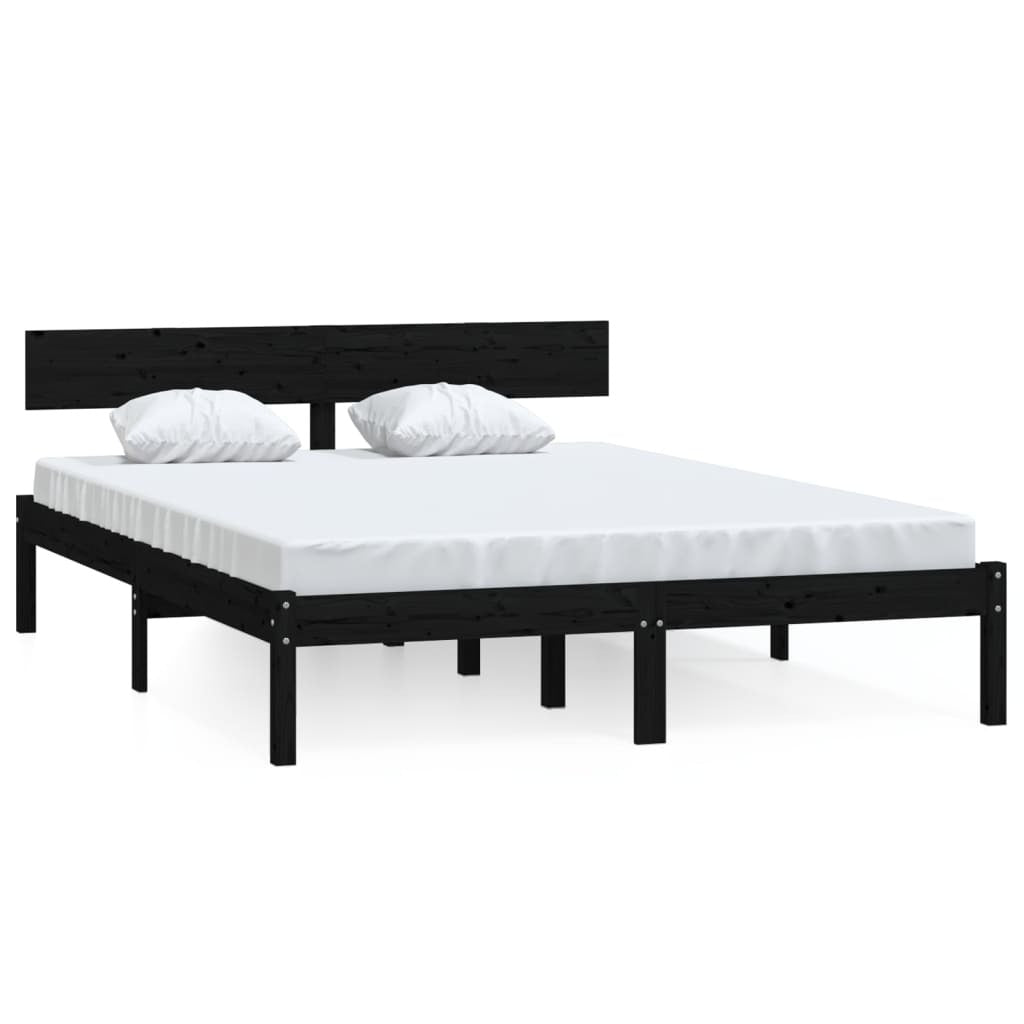 Bed Frame without Mattress Black Solid Wood Pine Double