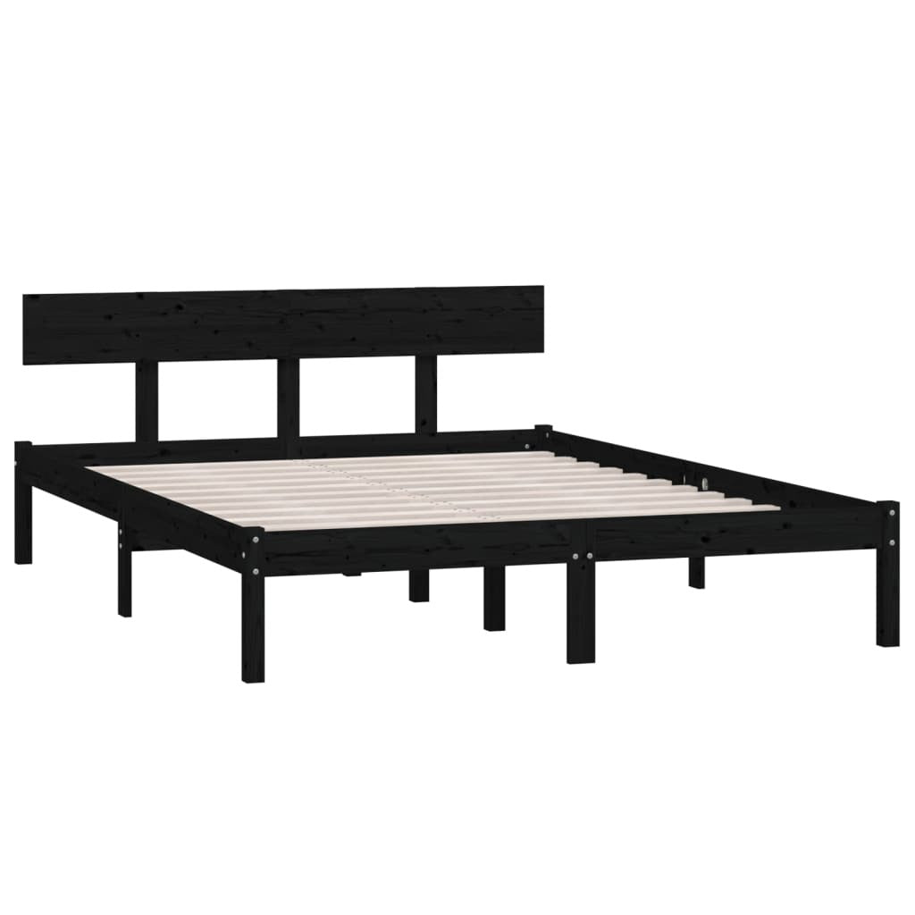 Bed Frame without Mattress Black Solid Wood Pine Double