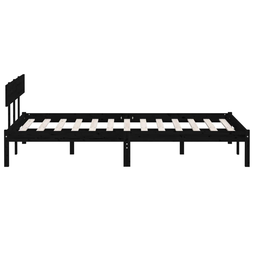 Bed Frame without Mattress Black Solid Wood Pine Double