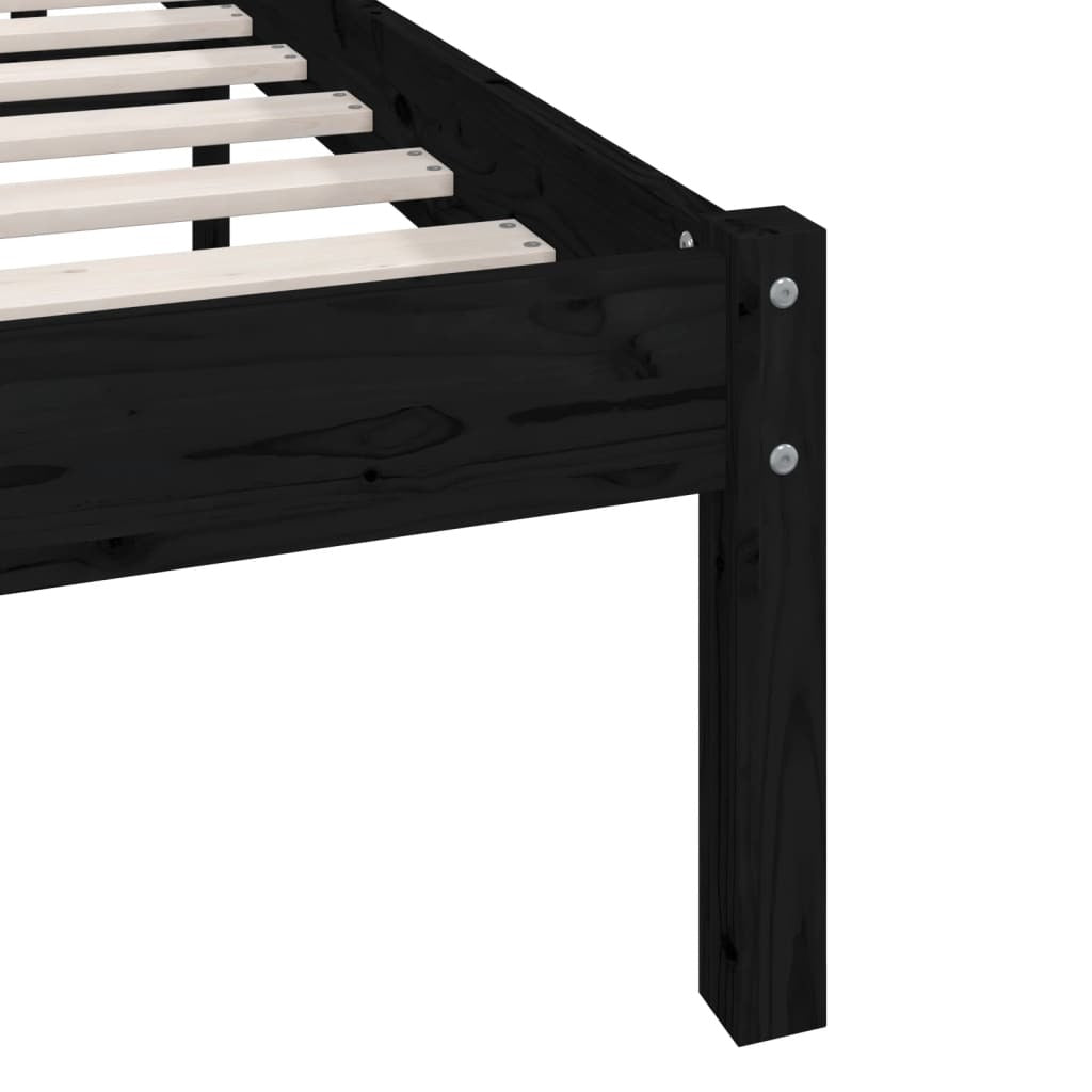 Bed Frame without Mattress Black Solid Wood Pine Double