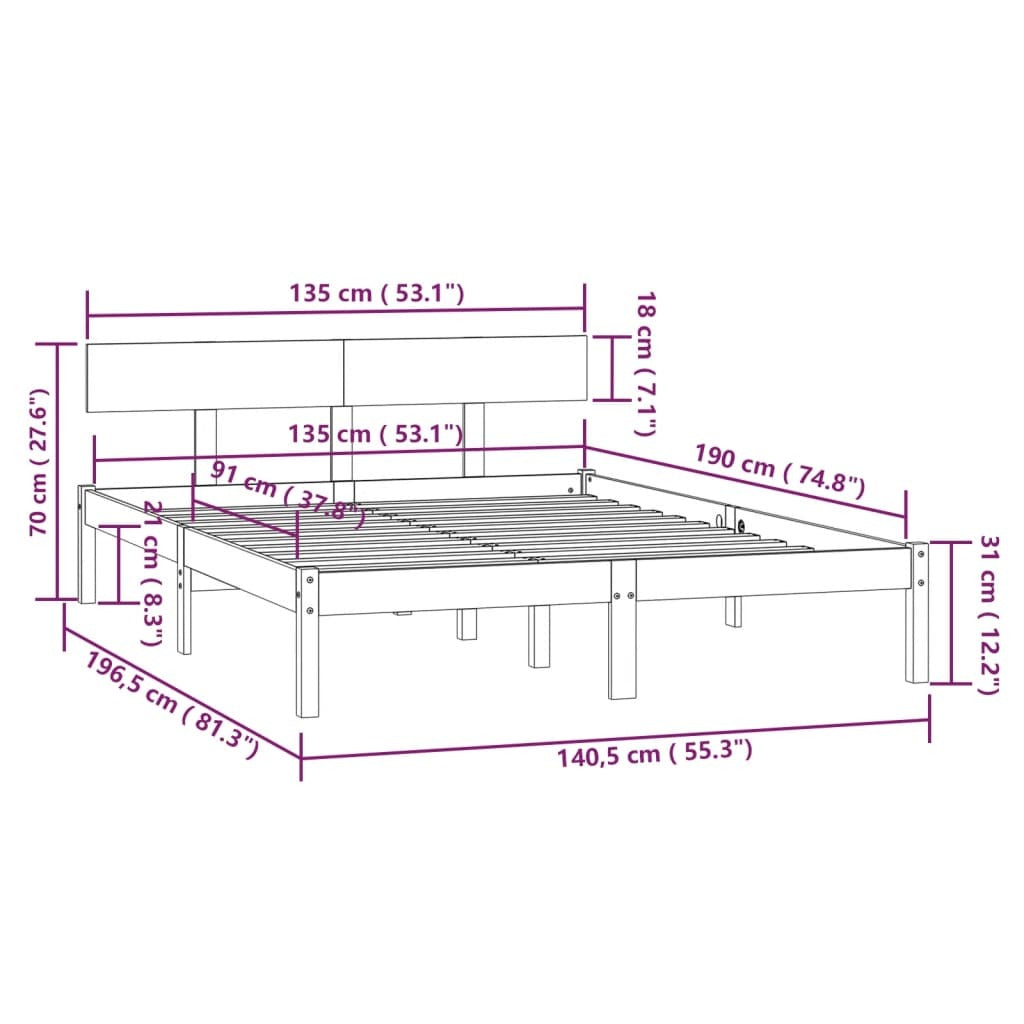 Bed Frame without Mattress Black Solid Wood Pine Double