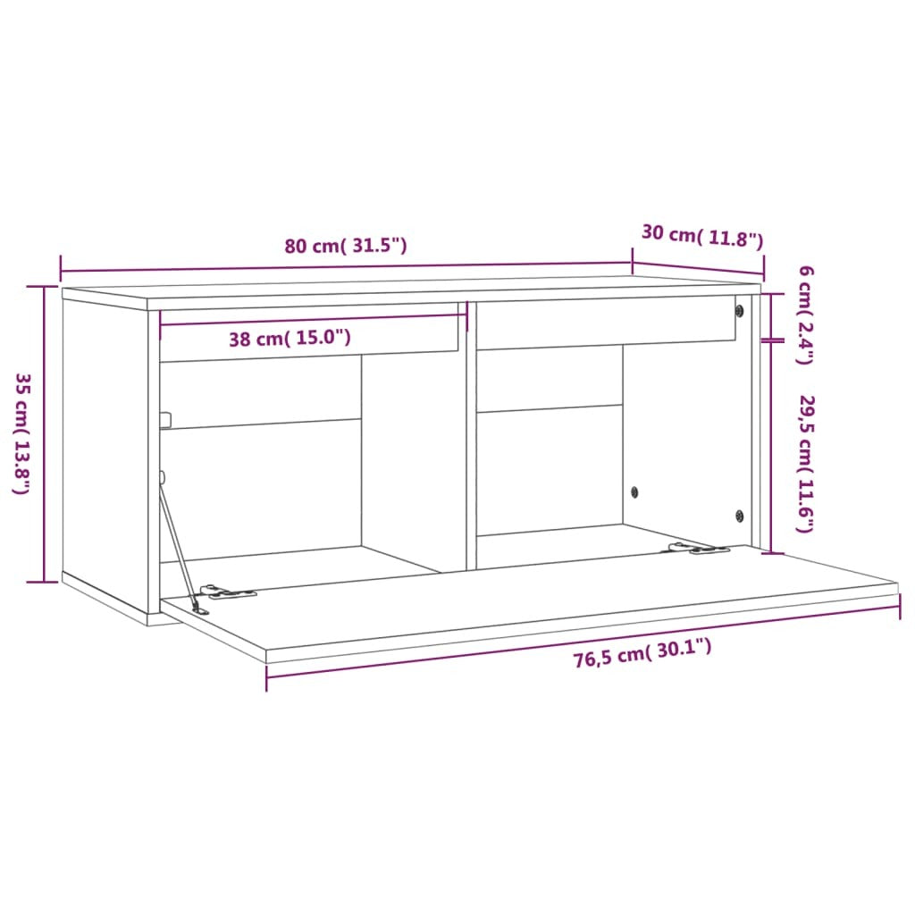 Wall Cabinet White 80x30x35 cm Solid Wood Pine