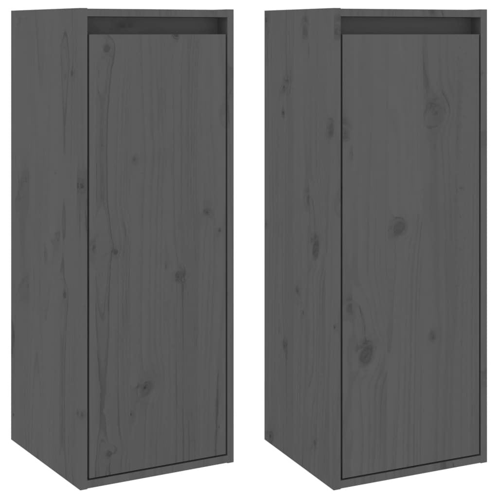 Wall Cabinets 2 pcs Grey 30x30x80 cm Solid Wood Pine